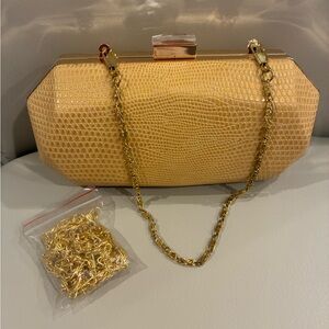 Evening Clutch Gold Tone Textured Clutch Bag Formal Hard case